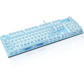 LexonElec Typewriter Style Retro Wired Mechanical Gaming Keyboard,Vintage Steampunk Keyboard with White Backlit,104-Key Blue Switch Cute Keyboard,Round Keycaps Knob Control for PC/Laptop/Mac