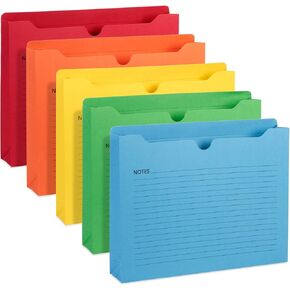 Blue Summit File Jackets, Lined for Notes, Letter Size, 2" Expansion, Top Tab, Assorted Colors – 25 Pack