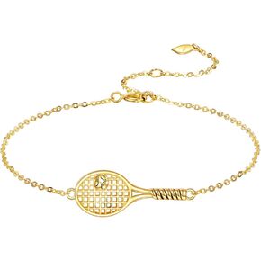14K Solid Gold Tennis Racket Bracelet Pendant 14K Real Gold Jewelry Tennis Lover Gifts for Women