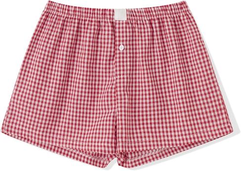 Womens Boxer Shorts Gingham Y2k Pajama Cute Plaid Striped Print Lounge Sleep Shorts in Saudi Arabia