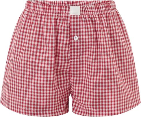 Womens Boxer Shorts Gingham Y2k Pajama Cute Plaid Striped Print Lounge Sleep Shorts in Saudi Arabia