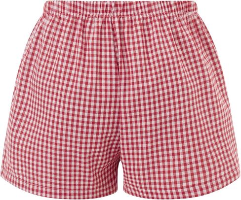 Womens Boxer Shorts Gingham Y2k Pajama Cute Plaid Striped Print Lounge Sleep Shorts in Saudi Arabia
