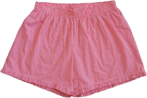 Soft Gingham Boxer Shorts for Women Y2K Ruffle Hem Elastic Waist Plaid Micro Shorts Relaxed Striped Pajama Bottoms in Kuwait