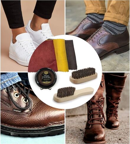 مجموعة تلميع الأحذية الفاخرة والعناية بها من ستون آند كلارك - مجموعة كاملة لتلميع الأحذية الجلدية مع صندوق خشبي وفرش وتلميع وقرن وقماش تلميع in Kuwait