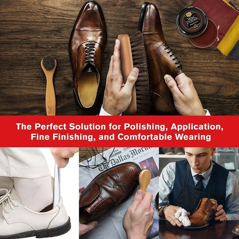 مجموعة تلميع الأحذية الفاخرة والعناية بها من ستون آند كلارك - مجموعة كاملة لتلميع الأحذية الجلدية مع صندوق خشبي وفرش وتلميع وقرن وقماش تلميع in Kuwait