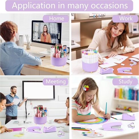 Green Office Supplies, Teal Desk Accessories 360°Pen Holder Desk Organizers and Accessories with Tape Dispenser, Stapler, Staple Remover, 1000 Staples, Tape, Clips Set, Ruler, Scissor, Pen in Saudi Arabia