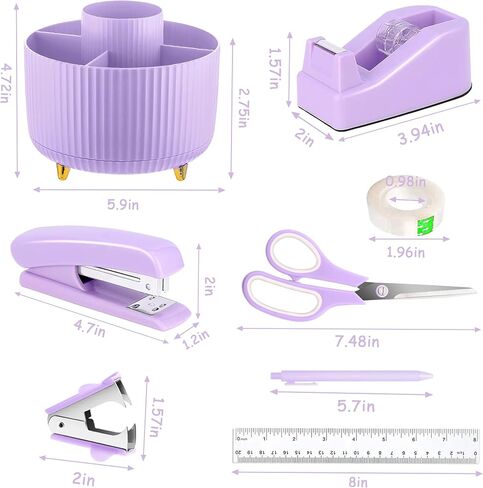 Green Office Supplies, Teal Desk Accessories 360°Pen Holder Desk Organizers and Accessories with Tape Dispenser, Stapler, Staple Remover, 1000 Staples, Tape, Clips Set, Ruler, Scissor, Pen in Saudi Arabia