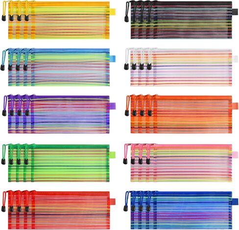 40 قطعة من أكياس أقلام الرصاص، 10 ألوان شبكية بسحاب مقلمة، حقائب أقلام رصاص صغيرة بسحاب مقاس 9 × 4.7 بوصة لمستلزمات تنظيم المكتب/المدرسة/المنزل، حقائب تخزين للسفر متعددة الأغراض in Kuwait