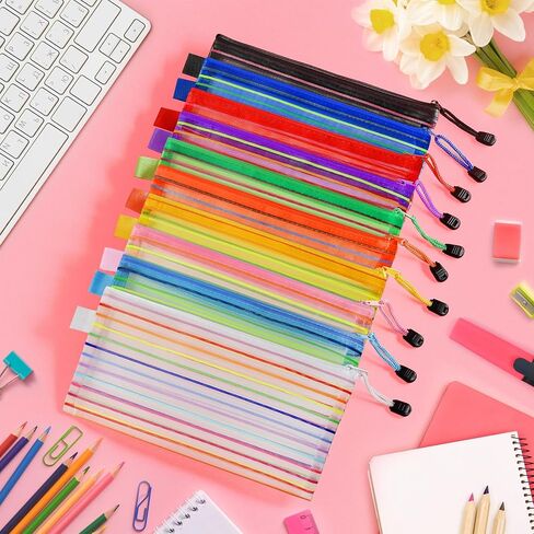 40 قطعة من أكياس أقلام الرصاص، 10 ألوان شبكية بسحاب مقلمة، حقائب أقلام رصاص صغيرة بسحاب مقاس 9 × 4.7 بوصة لمستلزمات تنظيم المكتب/المدرسة/المنزل، حقائب تخزين للسفر متعددة الأغراض in Kuwait