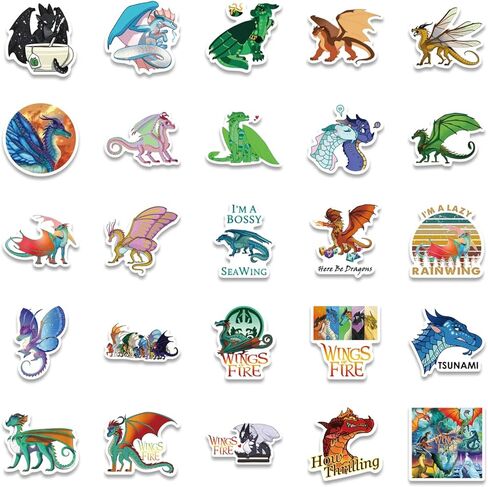110 قطعة من ملصقات أجنحة النار - من Wings of Fire Book 1-15 المؤلف Tui Sutherland ملصقات زجاجات المياه المقاومة للماء من الفينيل لمحبي الكتب، محبي تنين كاواي، هدايا الحفلات، مكافآت الطلاب in Kuwait