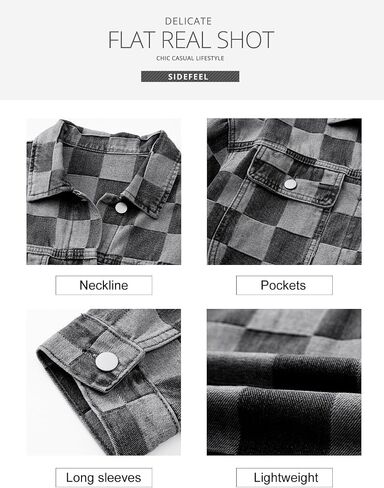 Sidefeel Women's Oversized Denim Jacket Casual Plaid Pockets Jean Jacket Autumn Spring in Saudi Arabia