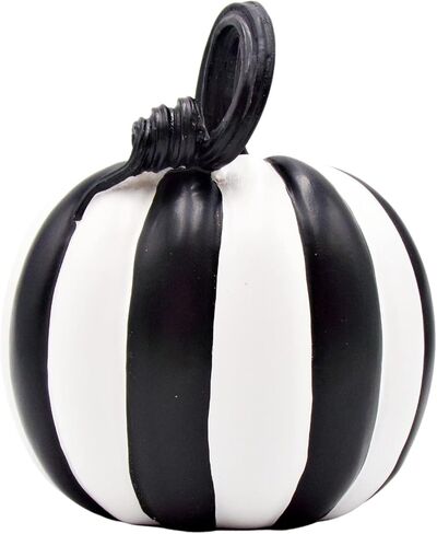 زخارف اليقطين المخططة باللونين الأبيض والأسود من Needzo، إكسسوارات منزلية للهالوين الموسمية، 6 بوصات، مجموعة من 2 (2-6 بوصات) in Kuwait