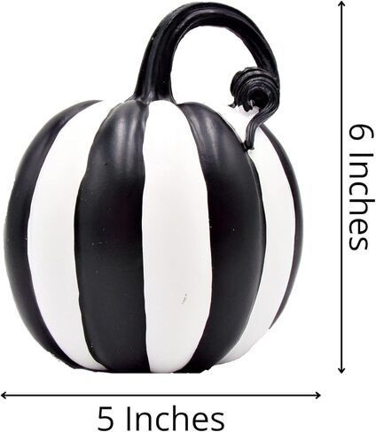 زخارف اليقطين المخططة باللونين الأبيض والأسود من Needzo، إكسسوارات منزلية للهالوين الموسمية، 6 بوصات، مجموعة من 2 (2-6 بوصات) in Kuwait