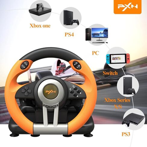 عجلة سباق PXN V3II - عجلة قيادة للألعاب للكمبيوتر الشخصي، عجلة قيادة 180 درجة Volante PC Universal Usb Car Racing مع دواسة لأجهزة PS4، PC، PS3 (أزرق) in Kuwait