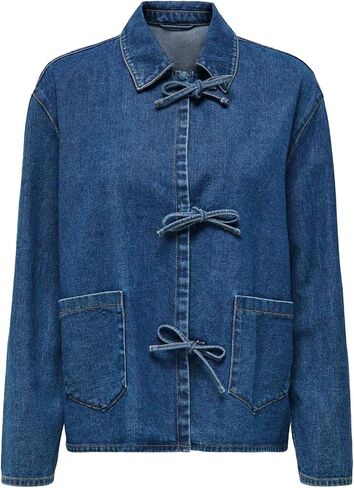 PLNOTME Womens Jean Jacket Tie Front Denim Shacket Tops Fall Fashion Long Sleeve Shirts Coat with Pockets in Saudi Arabia
