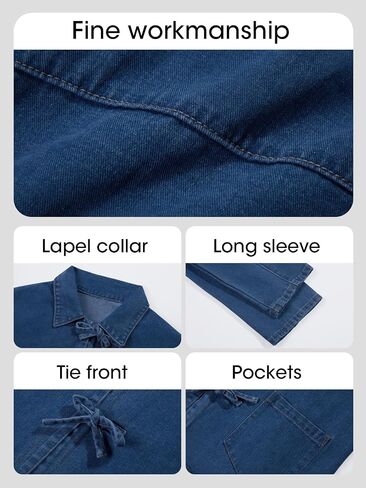 PLNOTME Womens Jean Jacket Tie Front Denim Shacket Tops Fall Fashion Long Sleeve Shirts Coat with Pockets in Saudi Arabia