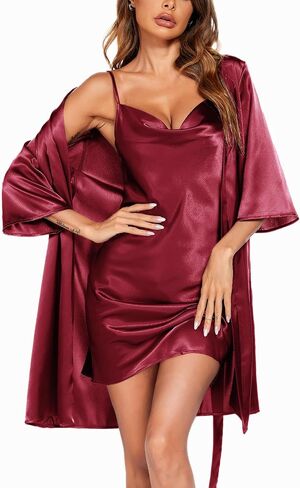 Ekouaer Women's Satin Robe Set Nightgown with Robes Silk Pajama Set 2 Pieces Lingerie Cowl Neck Cami Sleepwear Sets in Saudi Arabia
