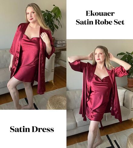 Ekouaer Women's Satin Robe Set Nightgown with Robes Silk Pajama Set 2 Pieces Lingerie Cowl Neck Cami Sleepwear Sets in Saudi Arabia