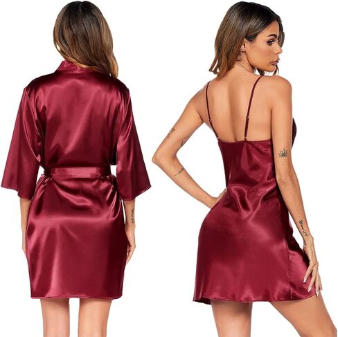 Ekouaer Women's Satin Robe Set Nightgown with Robes Silk Pajama Set 2 Pieces Lingerie Cowl Neck Cami Sleepwear Sets in Saudi Arabia