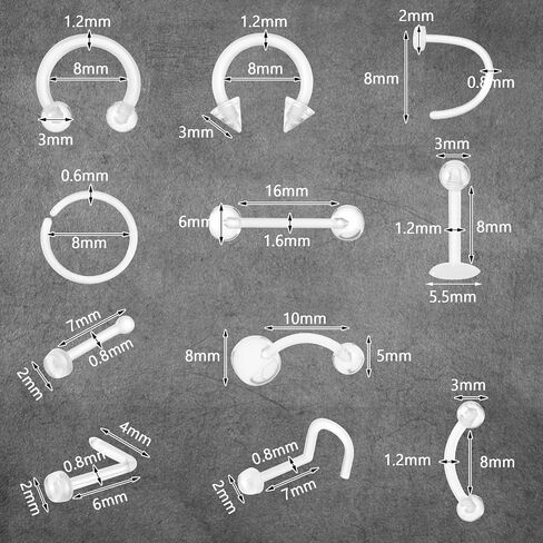 Yolev 55pcs Clear Nose Studs for Work Clear Nose Rings for Surgery Sports Plastic Clear Nose Piercing Jewelry Retainers Flexible Clear Nipple Septum Eyebrow Studs Industrial Piercing Jewelry 14G16G20G in Saudi Arabia