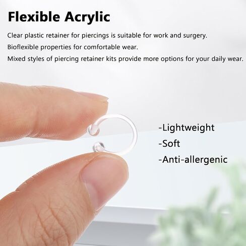 Yolev 55pcs Clear Nose Studs for Work Clear Nose Rings for Surgery Sports Plastic Clear Nose Piercing Jewelry Retainers Flexible Clear Nipple Septum Eyebrow Studs Industrial Piercing Jewelry 14G16G20G in Saudi Arabia