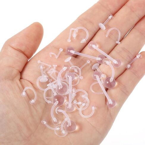 Yolev 55pcs Clear Nose Studs for Work Clear Nose Rings for Surgery Sports Plastic Clear Nose Piercing Jewelry Retainers Flexible Clear Nipple Septum Eyebrow Studs Industrial Piercing Jewelry 14G16G20G in Saudi Arabia
