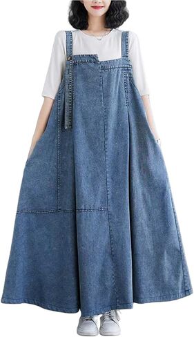 فستان عام للنساء من جان بوهو من قماش الدنيم، تنورة، فساتين بينافور، حاشية واسعة، أشرطة قابلة للتعديل، فضفاضة in Saudi Arabia