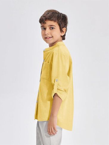 Haloumoning Boys Linen Henley Shirt Button Down Long Sleeve Shirts 5-14 Years in Saudi Arabia