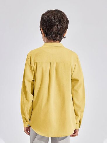 Haloumoning Boys Linen Henley Shirt Button Down Long Sleeve Shirts 5-14 Years in Saudi Arabia