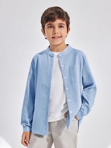 Haloumoning Boys Linen Henley Shirt Button Down Long Sleeve Shirts 5-14 Years in Saudi Arabia