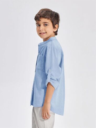 Haloumoning Boys Linen Henley Shirt Button Down Long Sleeve Shirts 5-14 Years in Saudi Arabia