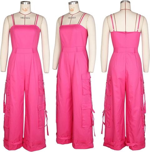 SHINFY Women's 2024 Cargo Jumpsuit Spaghetti Strap Y2K Wide Leg Baggy Loose Cargo Pants Overall Rompers in Saudi Arabia