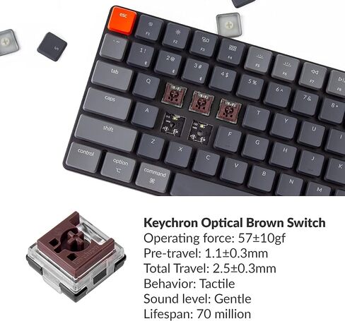 Keychron K3 الإصدار 2، 75% تخطيط 84 مفتاحًا لوحة مفاتيح ميكانيكية سلكية بلوتوث/USB فائقة النحافة مع إضاءة خلفية بيضاء، مفتاح أحمر بصري منخفض المستوى قابل للتبديل السريع لنظام التشغيل Mac Windows in Kuwait