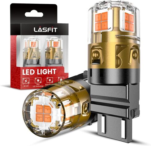 مصابيح إشارة الانعطاف LED LASFIT 3157، ترقية فائقة السطوع باللون الأصفر الكهرماني 3156 3057 4157 4057 LED، مصابيح بديلة مع جهاز عرض لأضواء العلامات الجانبية الوامضة الخلفية، قطعتان in Kuwait