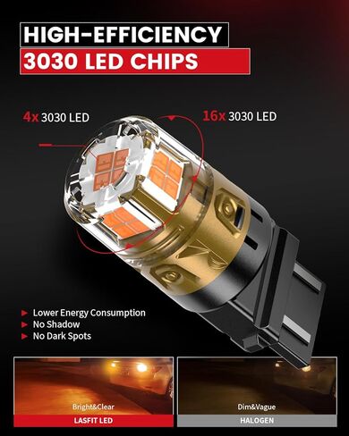 مصابيح إشارة الانعطاف LED LASFIT 3157، ترقية فائقة السطوع باللون الأصفر الكهرماني 3156 3057 4157 4057 LED، مصابيح بديلة مع جهاز عرض لأضواء العلامات الجانبية الوامضة الخلفية، قطعتان in Kuwait