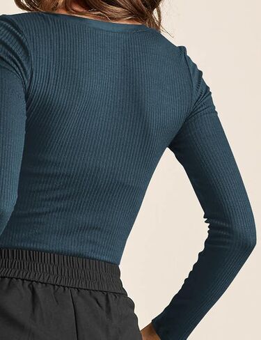 Poetsky Women's Henley Shirts Long Sleeve V Neck Layering Tops Rib Thermal Fitted Underscrub Tshirt in Kuwait