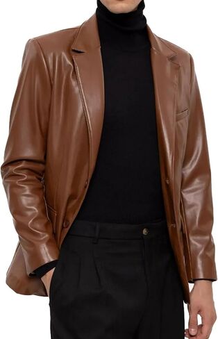 Leather Blazer for Men Real Lambskin Mens Leather Blazer Classic 2 Buttons Black Leather Blazer Men Sport Coat in Saudi Arabia