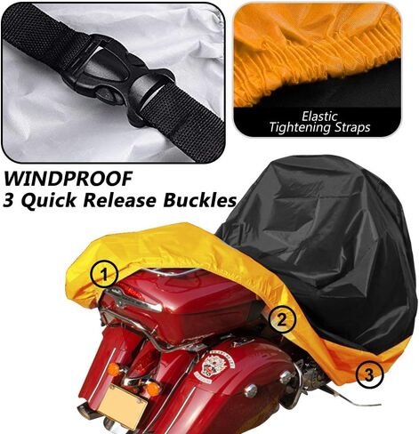 غطاء دراجة نارية ILM مع 3 أبازيم مقاومة للرياح مقاس 3XL 116 بوصة مناسب لهارلي ديفيدسون هوندا سوزوكي كاواساكي ياماها دوكاتي KTM BMW Model-MC01 (أسود) in Kuwait