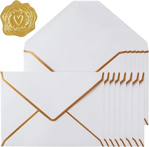 30 Pack Thick 5x7 Envelopes with Gold Border, A7 Thick Paper Greeting Cards Envelopes with Stickers for Invitation (Cream Color, 7.24x5.24 inches) in Saudi Arabia