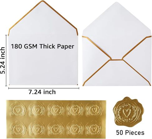 30 Pack Thick 5x7 Envelopes with Gold Border, A7 Thick Paper Greeting Cards Envelopes with Stickers for Invitation (Cream Color, 7.24x5.24 inches) in Saudi Arabia