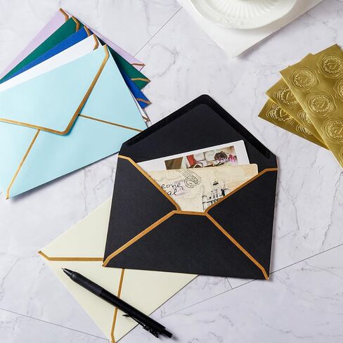 30 Pack Thick 5x7 Envelopes with Gold Border, A7 Thick Paper Greeting Cards Envelopes with Stickers for Invitation (Cream Color, 7.24x5.24 inches) in Saudi Arabia