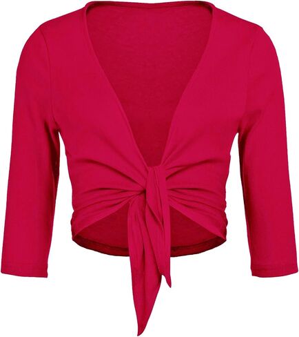 HOTOUCH Women's Cardigans Tie Open Front Shrug 3/4 Sleeve Plus Size Cropped Bolero Jacket in Saudi Arabia