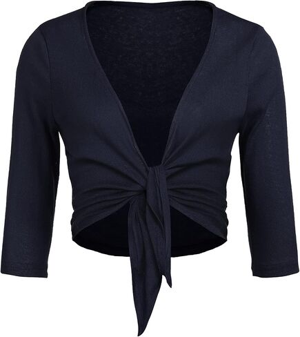 HOTOUCH Women's Cardigans Tie Open Front Shrug 3/4 Sleeve Plus Size Cropped Bolero Jacket in Saudi Arabia