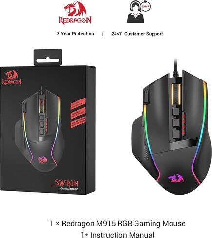 ماوس الألعاب اللاسلكي Redragon، ماوس مريح 16000 نقطة في البوصة مع مفتاح إطلاق سريع، 9 أزرار ماكرو، سعة طاقة متينة تصل إلى 170 ساعة وماوس سلكي/لاسلكي بإضاءة خلفية RGB لأجهزة الكمبيوتر المحمول/Mac/PC in Kuwait