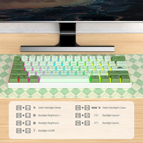 لوحة مفاتيح Ussixchare 60 بالمائة ميكانيكية RGB سلكية 60% لوحة مفاتيح للألعاب باللون الأزرق مع أغطية مفاتيح بإضاءة خلفية PBT لألعاب الكمبيوتر الشخصي التي تعمل بنظام Windows (مفتاح بحري/أحمر) in Kuwait