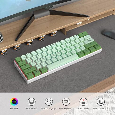 لوحة مفاتيح Ussixchare 60 بالمائة ميكانيكية RGB سلكية 60% لوحة مفاتيح للألعاب باللون الأزرق مع أغطية مفاتيح بإضاءة خلفية PBT لألعاب الكمبيوتر الشخصي التي تعمل بنظام Windows (مفتاح بحري/أحمر) in Kuwait