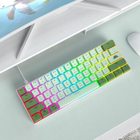 لوحة مفاتيح Ussixchare 60 بالمائة ميكانيكية RGB سلكية 60% لوحة مفاتيح للألعاب باللون الأزرق مع أغطية مفاتيح بإضاءة خلفية PBT لألعاب الكمبيوتر الشخصي التي تعمل بنظام Windows (مفتاح بحري/أحمر) in Kuwait