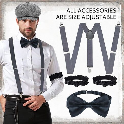 مجموعة إكسسوارات تنكرية للرجال من العشرينيات من القرن العشرين، أزياء رورينغ 20 ثانية للرجال، سترة غاتسبي العصابات للرجال للهالوين، أزياء الحفلات in Kuwait