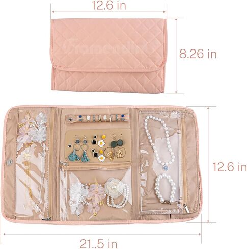 Framendino, Pink Travel Jewelry Case Organizer Foldable Jewelry Storage Roll Jewelry Travel Pouch Wallet for Earrings Rings Necklaces Bracelets in Saudi Arabia
