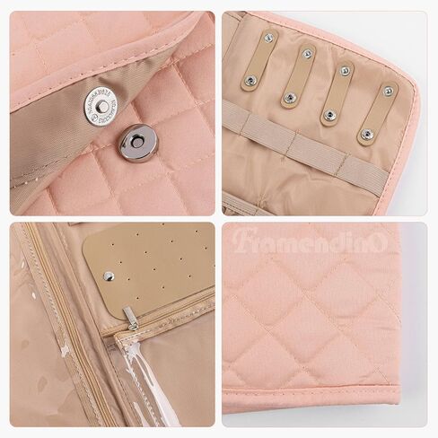Framendino, Pink Travel Jewelry Case Organizer Foldable Jewelry Storage Roll Jewelry Travel Pouch Wallet for Earrings Rings Necklaces Bracelets in Saudi Arabia
